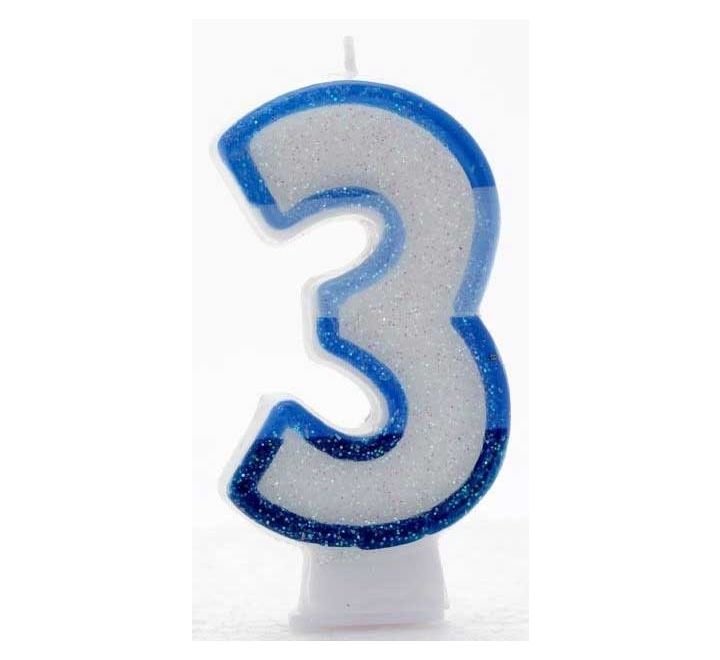 Click to view product details and reviews for Blue Coloured Number 3 Candle.