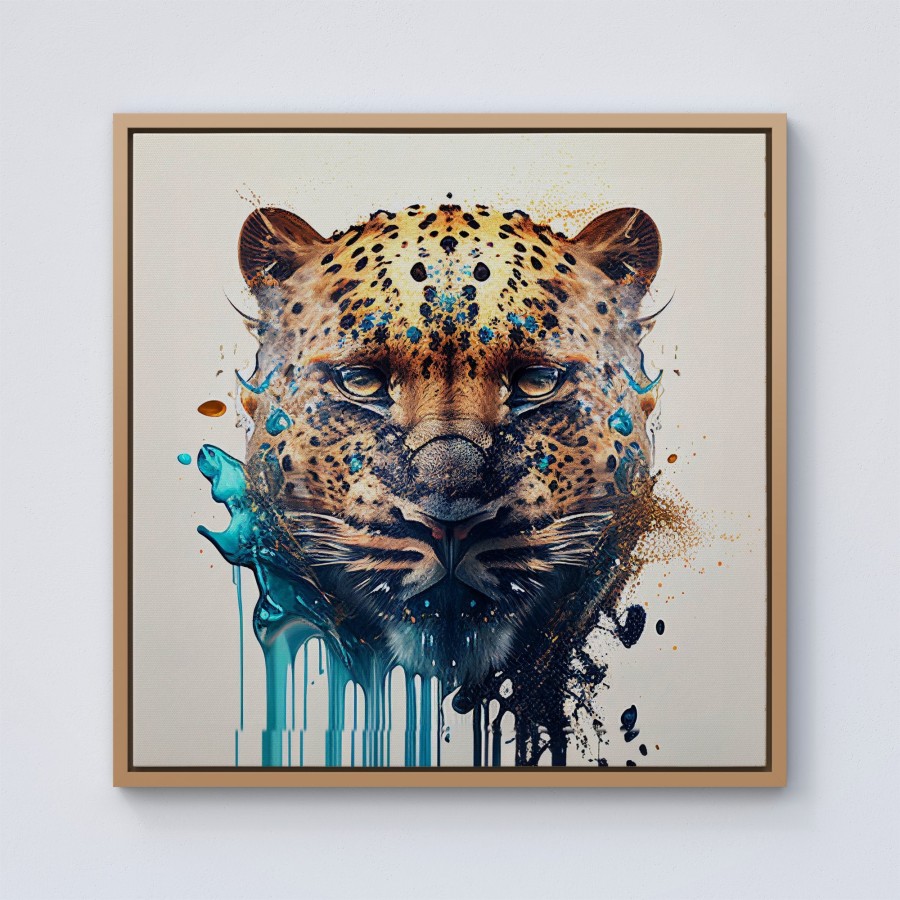 Click to view product details and reviews for Leapoard Face Splashart On Light Background Framed Canvas 10 X 10 Pine.