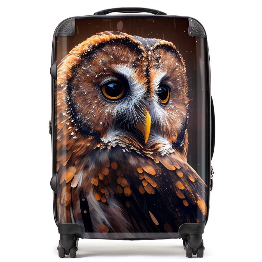Click to view product details and reviews for Tawny Owl Face Splashart Dark Background Suitcase Medium.