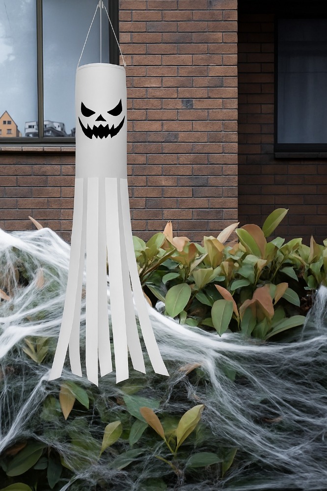 2 Pack Halloween Ghost Windsocks | Hanging Outdoor Flags with 2M LED Lights | Garden & Tree Decorations