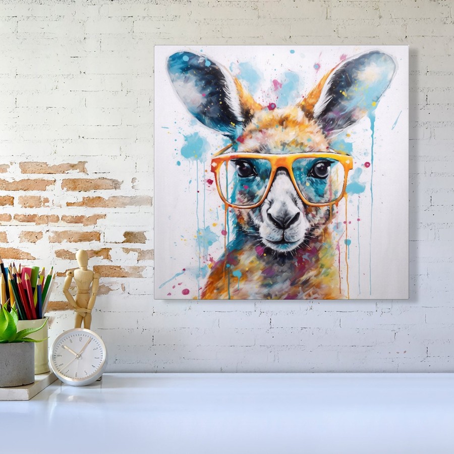 Splashart Kangaroo In Glasses Canvas Medium 16 X 16