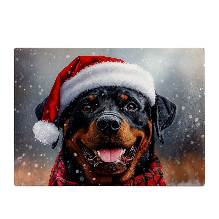 Click to view product details and reviews for Snowy Christmas Rottweiler Glass Chopping Board.