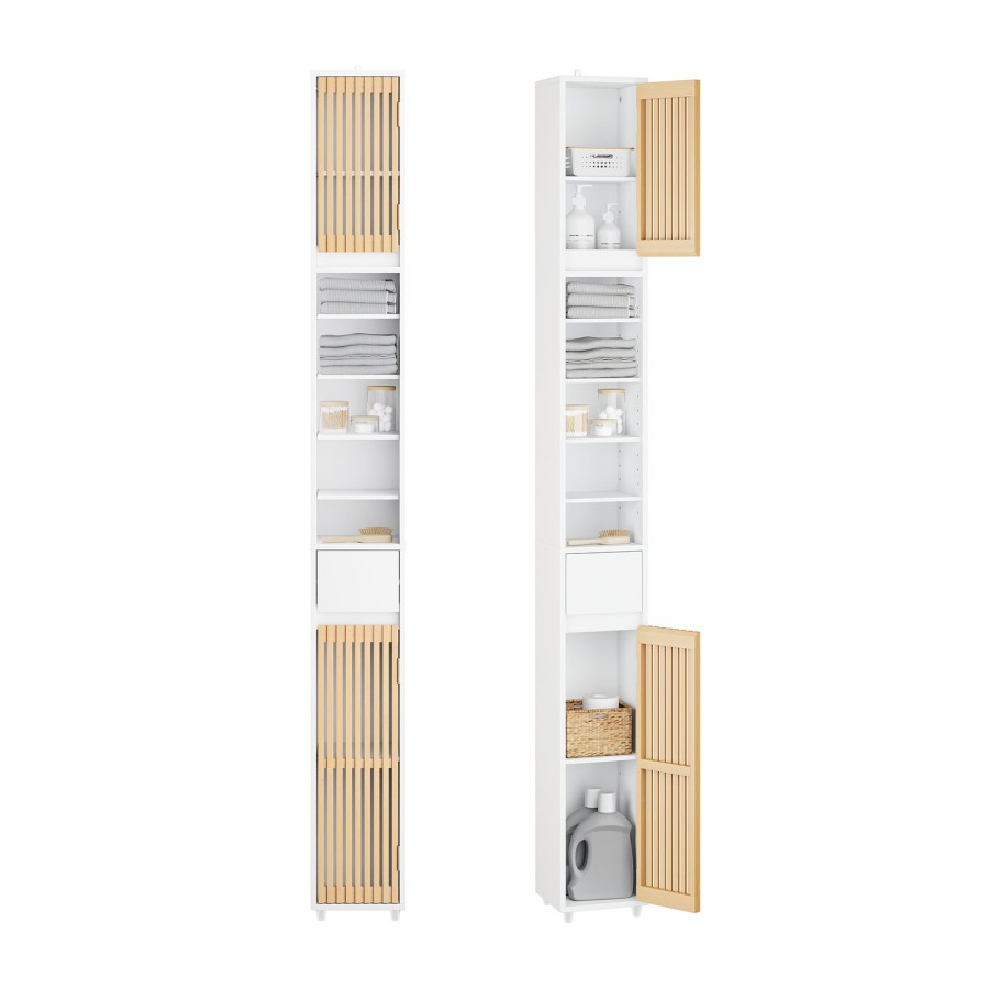 Click to view product details and reviews for Sobuy Bzr34 Bw Bathroom Tall Cabinet 20cm Slim Freestanding Bathroom Storage Unit With Adjustable Shelves And Bamboo Doors Space Saving Storage Cup.