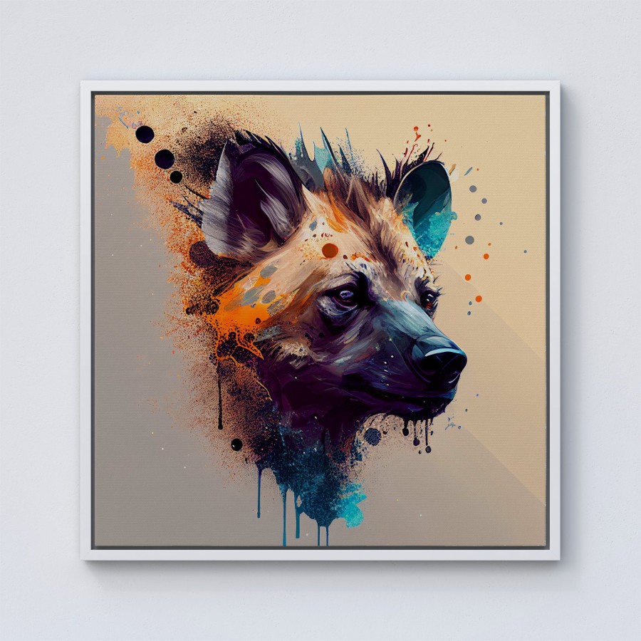 Click to view product details and reviews for Hyena Face Splashart Light Background Framed Canvas 10 X 10 White.