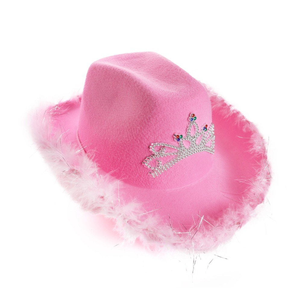 Click to view product details and reviews for Pink Tiara Cowgirl Hat With Marabou Trim Pack Of 1.
