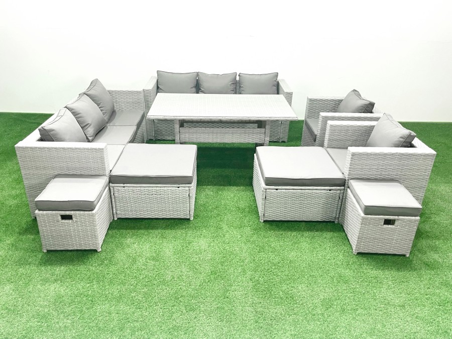 Click to view product details and reviews for Fimous Rattan Garden Furniture Dining Set 12 Seater Lounge Sofa Chair Dining Table Set With 4 Footstools Light Grey Mixed.