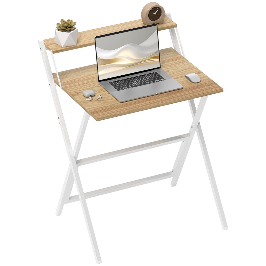 Click to view product details and reviews for Homcom Folding Desk With Monitor Shelf 70 Cm Foldable Computer Desk For Small Spaces Space Saving Writing Table Workstation For Home Office Study.