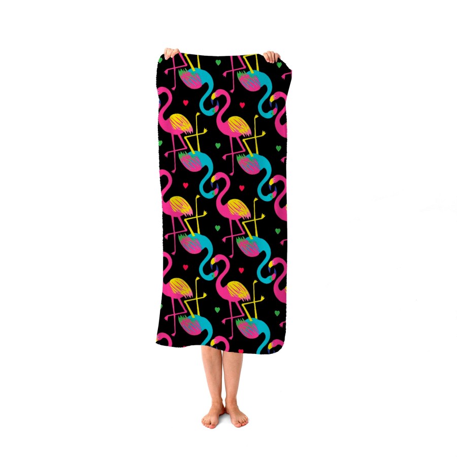 Vivid Flamingo Pattern Beach Towel