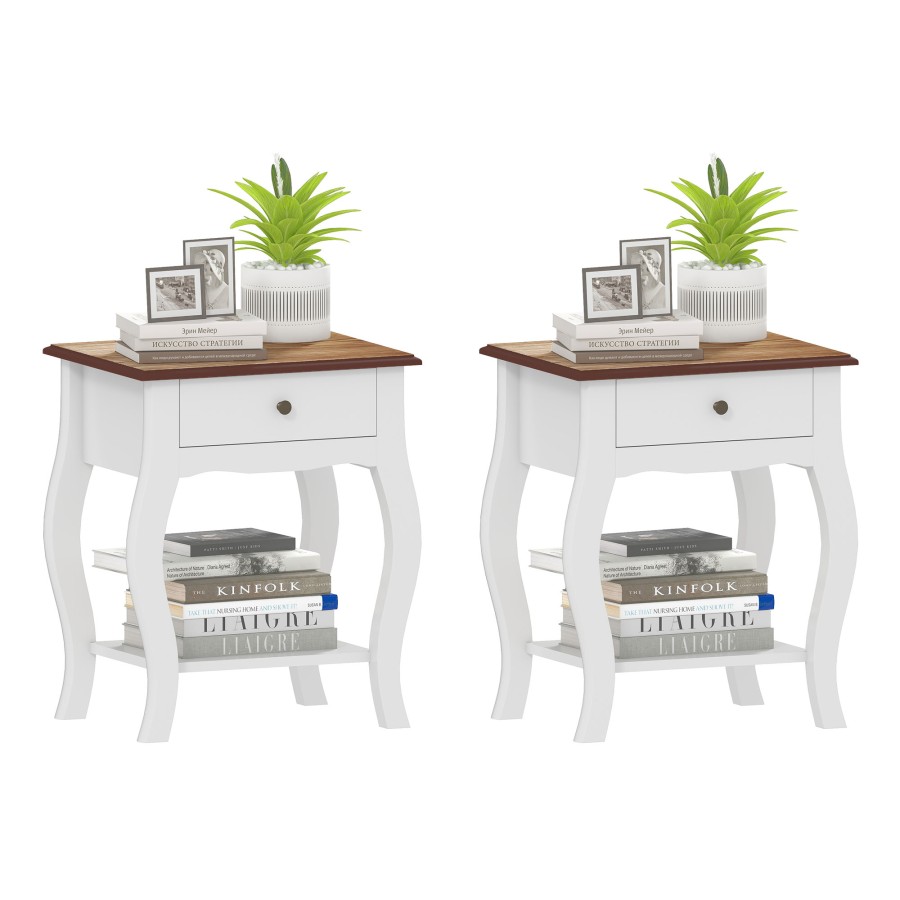 Click to view product details and reviews for Homcom Bedside Tables Set Of 2 French Style Bedside Cabinets With Drawer And Open Shelf Nightstand For Bedroom Living Room 45 X 35 X 55 Cm White.