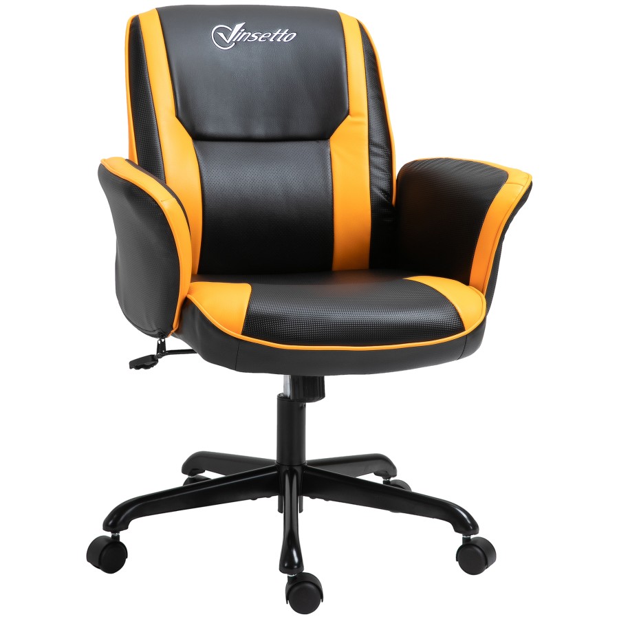 Vinsetto PU Leather Tub Seat Office Chair w/ Yellow Panels Wheels Mid-Back Black