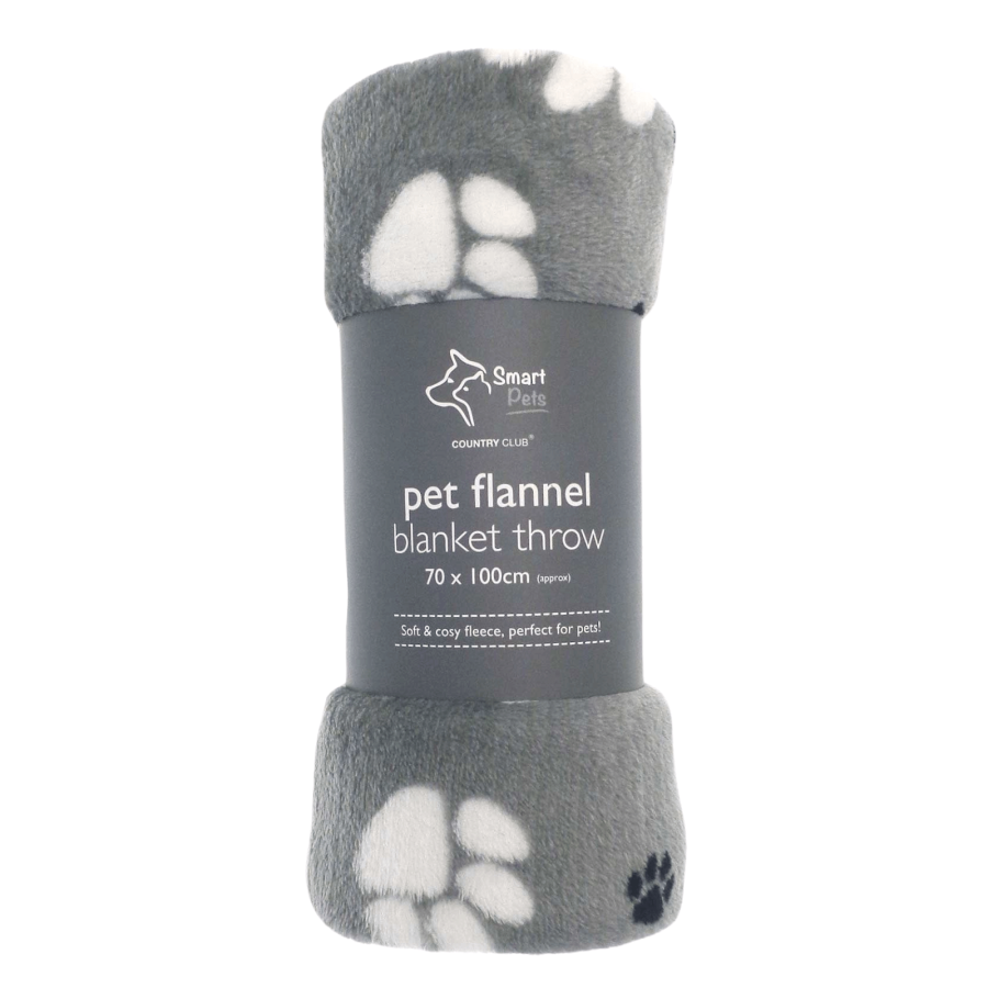 Click to view product details and reviews for Grey Pet Flannel Blanket Throw Paw Prints Dog Cat 70x100cm.