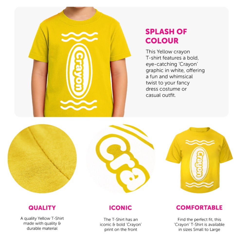 Boy's Yellow Crayon T-Shirt – Fun Kids Costume Top for Parties, Dress-Up & School Events