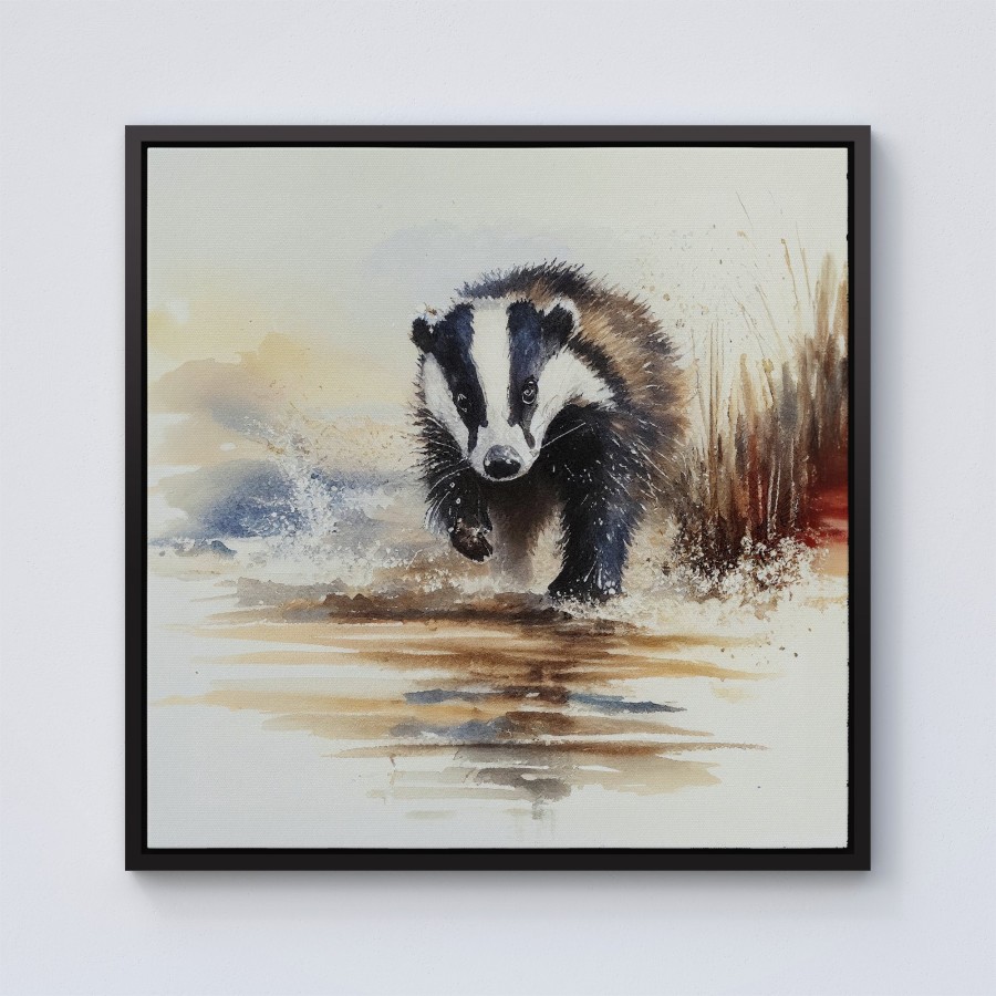 Click to view product details and reviews for Wading Badger Watercolour Framed Canvas 10 X 10 Black.