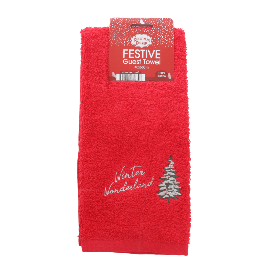 Click to view product details and reviews for Red Festive Guest Hand Towel Embroidered 100 Cotton 40x60cm Winter Wonderland.