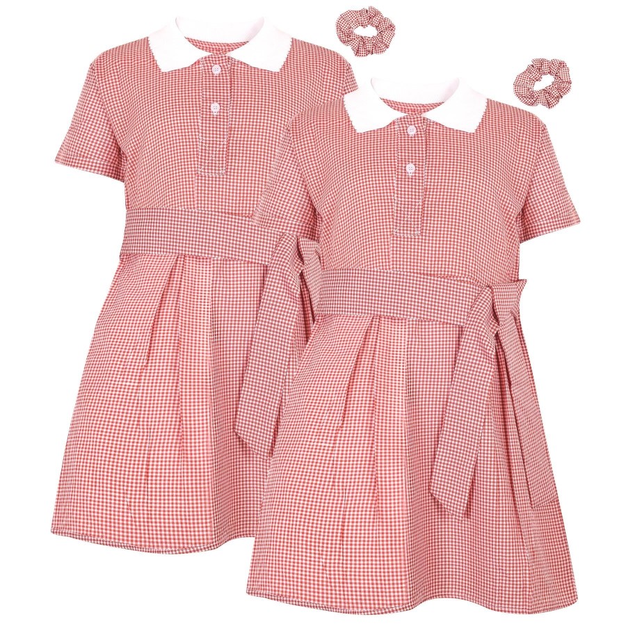 Click to view product details and reviews for Girls 2 Pack Gingham School Dress Check Belted Dresses With Matching Scrunchies 9 10 Years Red.