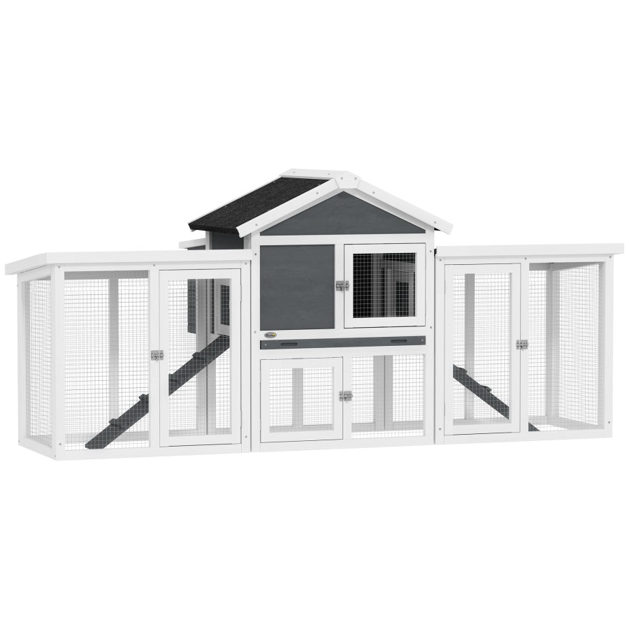 Click to view product details and reviews for Pawhut Large Chicken Coop With Run Garden Hen House Poultry Coops Cages With Nesting Box Wooden 204 X 85 X 93cm Grey.