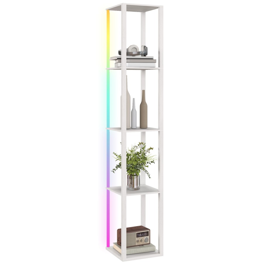 Click to view product details and reviews for Homcom Rgb Led Floor Lamp With Shelves Modern Dimmable Standing Lamp With Remote Control Adjustable Brightness Speed For Living Room Bedroom Off.