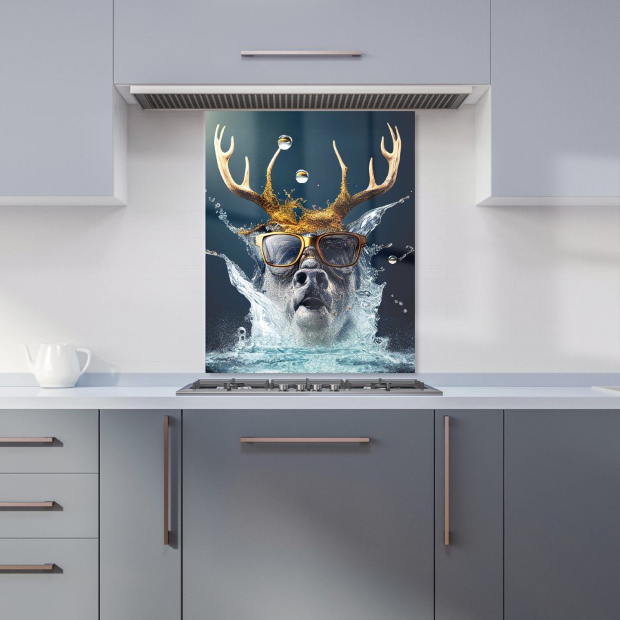 Stag With Glasses Splashart Kitchen Splashback W600mm X H750mm
