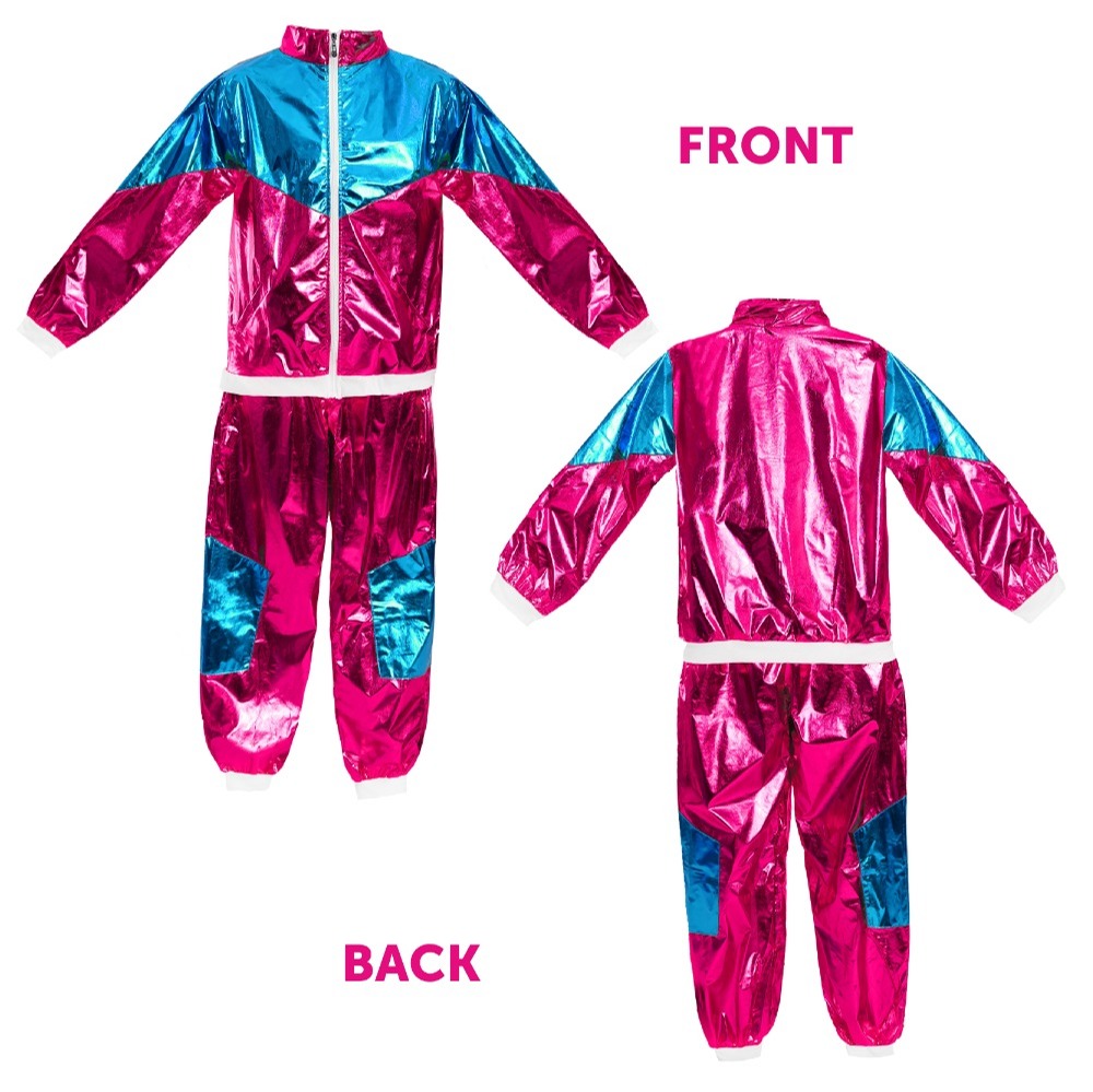 Ladies Pink & Blue Shell Suit Costume with Accessories