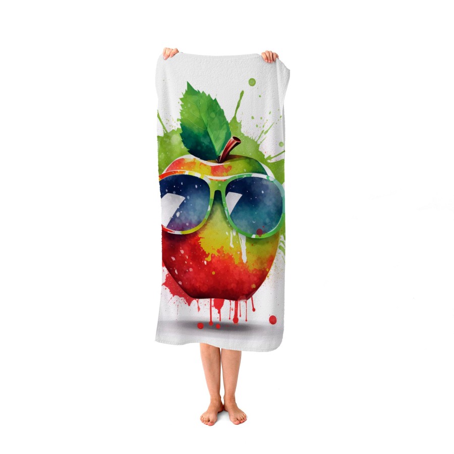 Apple In Glasses Splashart Beach Towel