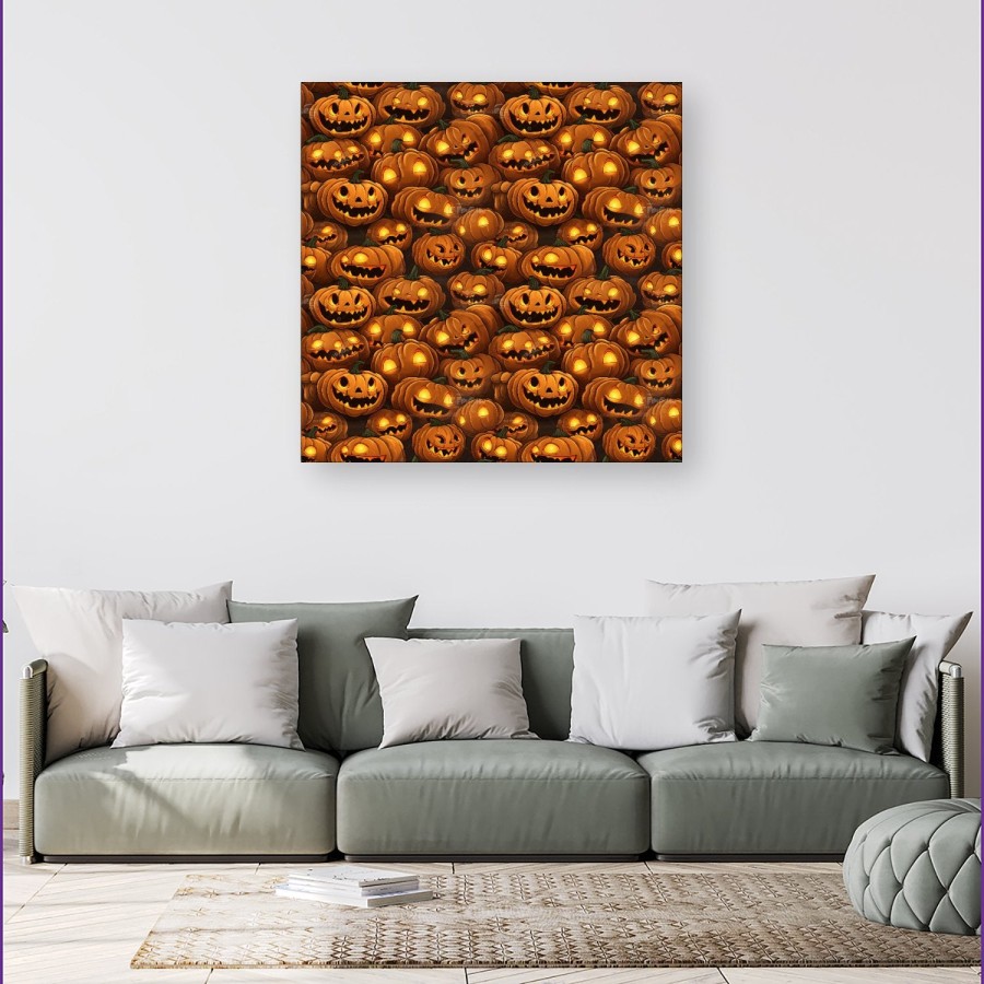 Click to view product details and reviews for Grinning Lanterns Pumpkins With Glowing Eyes Canvas Small 10 X 10.