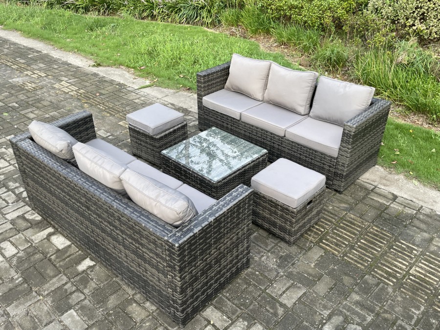 Click to view product details and reviews for Fimous Rattan Garden Furniture Set 8 Seater Patio Outdoor Lounge Sofa Set With Square Coffee Table 2 Small Footstools Dark Grey Mixed.