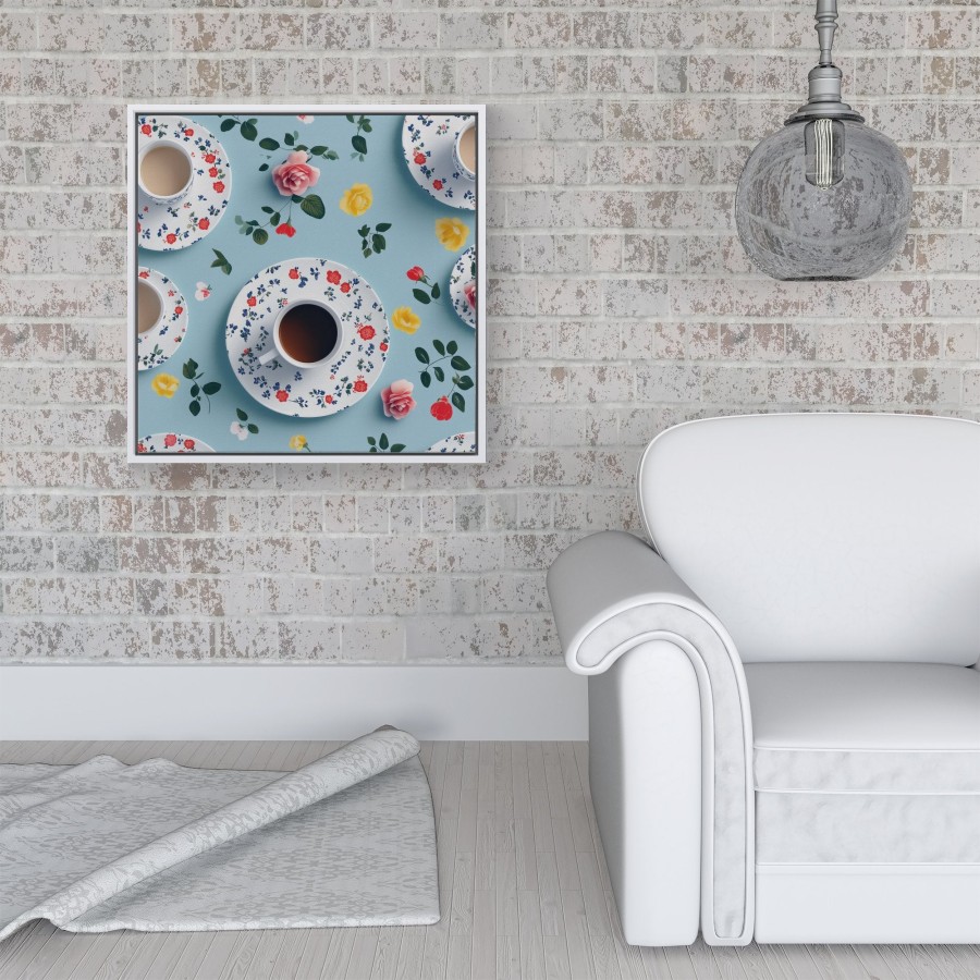 Click to view product details and reviews for Tea Cups And Roses Framed Canvas 16 X 16 White.