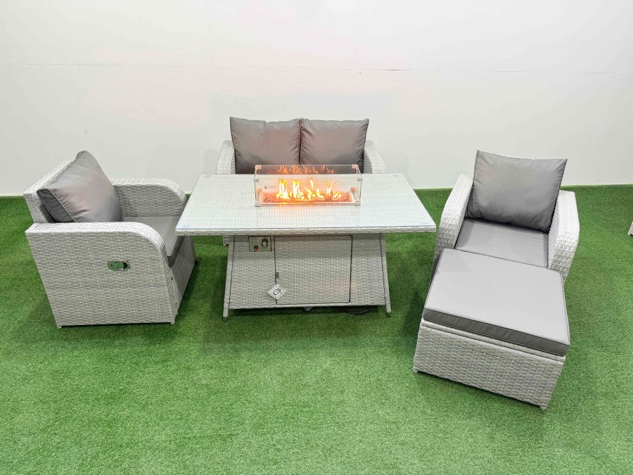 Click to view product details and reviews for Fimous Light Grey Pe Wicker Rattan Garden Furniture Set Sofa Set Reclining Chair Firepit Dining Table 5 Seater With Footstool. Click to view product details and reviews for Fimous Light Grey Pe Wicker Rattan Garden Furniture Set Sofa Set Reclining Chair Firepit Dining Table 5 Seater With Footstool.