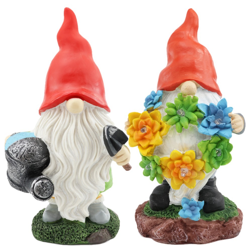 2 Pack Large Garden Gonk Ornaments 33cm (13 Inch)  & 22cm (9 Inch) – Resin Gnome Decorations with Solar Light for Outdoor or Indoor Use