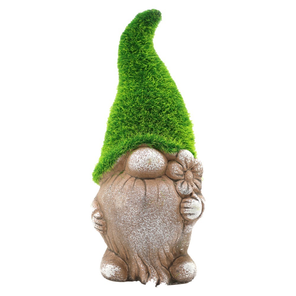Style 2 Flower - 18cm (7 Inch) - Flock Grass Garden Gonk Gnome Ceramic Outdoor Ornament Statue Decoration
