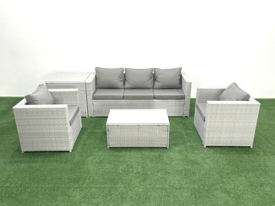 Click to view product details and reviews for Fimous Rattan Garden Furniture Set With 3 Seater Sofa 2 Chair Rectangular Coffee Table Side Table Light Grey Mixed 5 Seater.