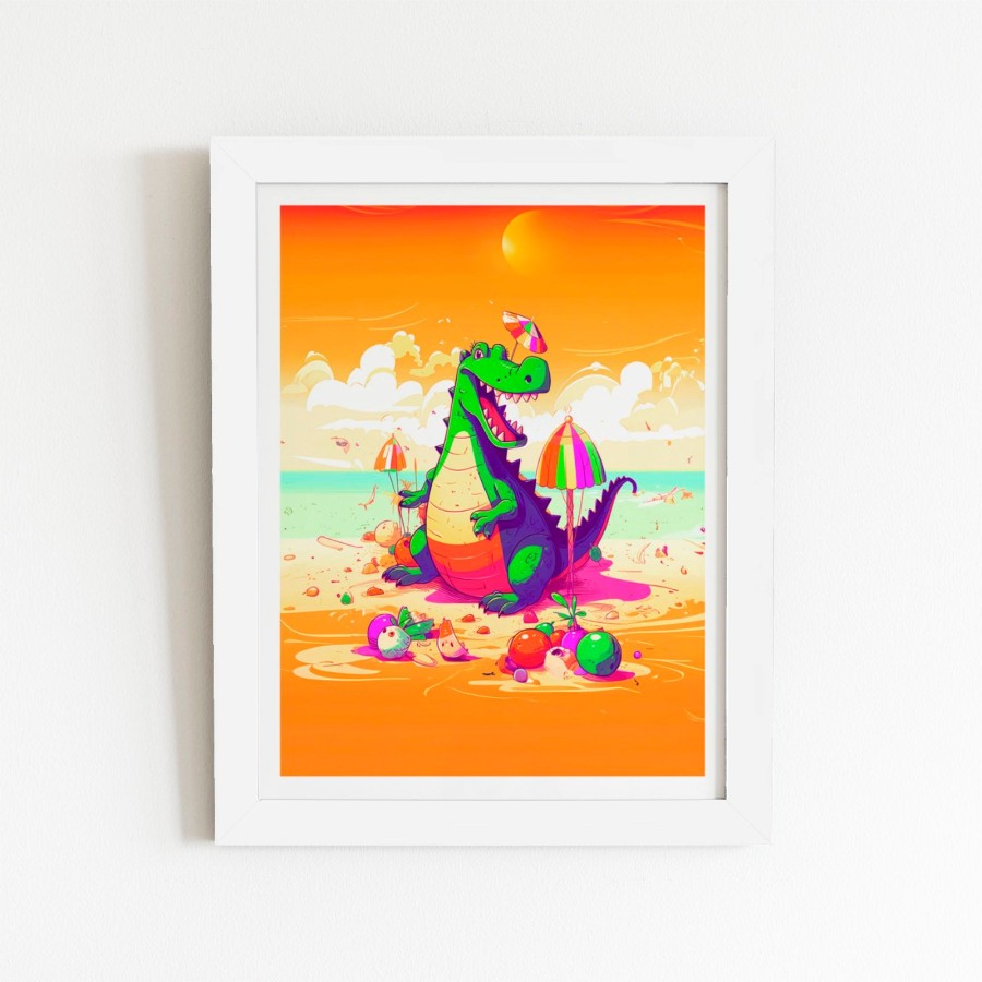 Click to view product details and reviews for Crocodile On A Beach Holiday Art Prints 12 X 16 Black Frame.