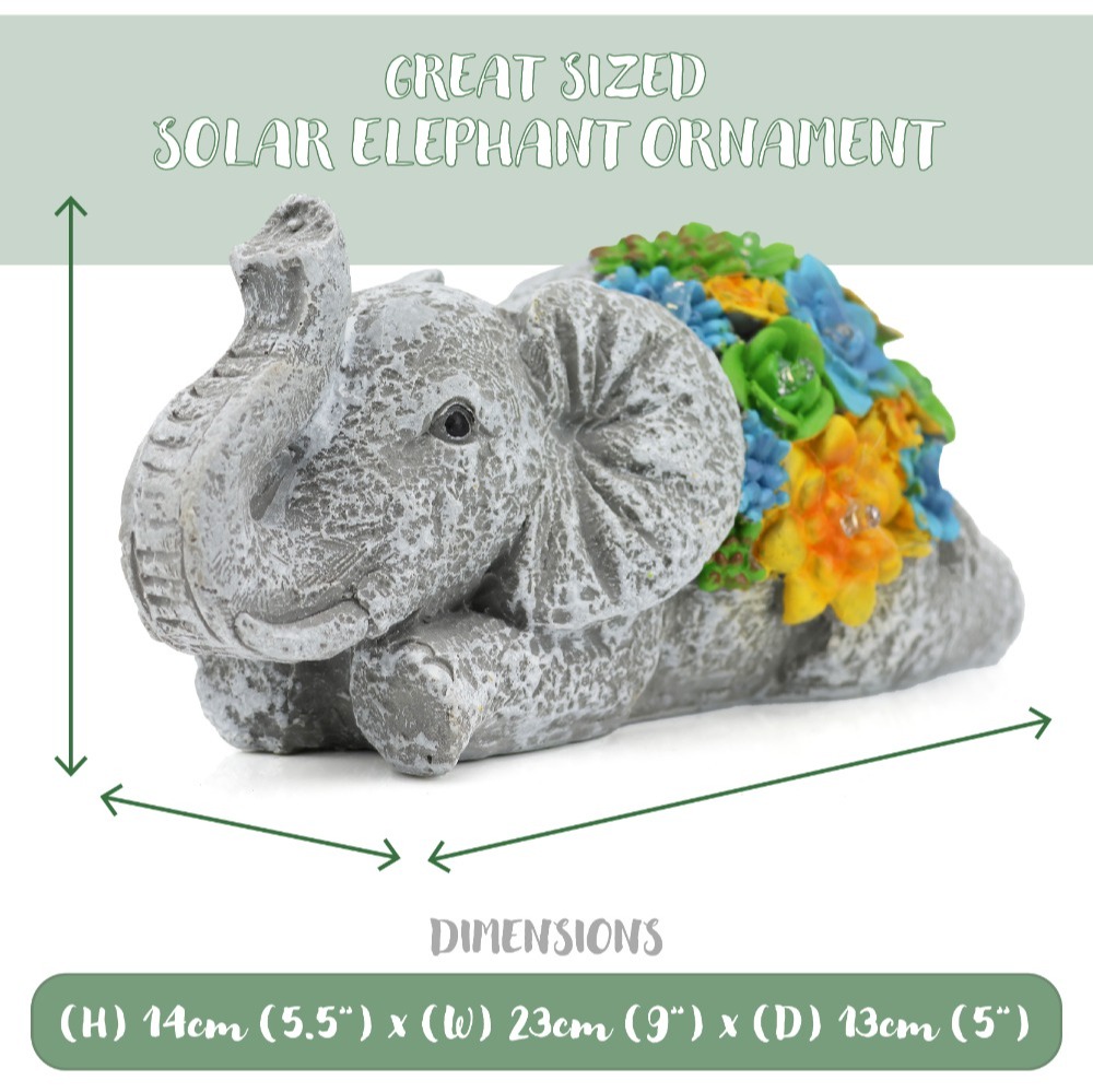 Solar Elephant Statue (13x23x14cm)