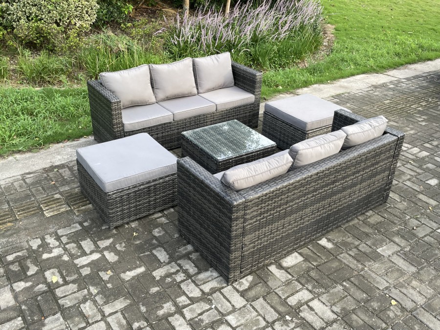 Click to view product details and reviews for Fimous 8 Seater Rattan Garden Furniture Set Patio Outdoor Lounge Sofa Set With Square Coffee Table 2 Big Footstool Dark Grey Mixed.
