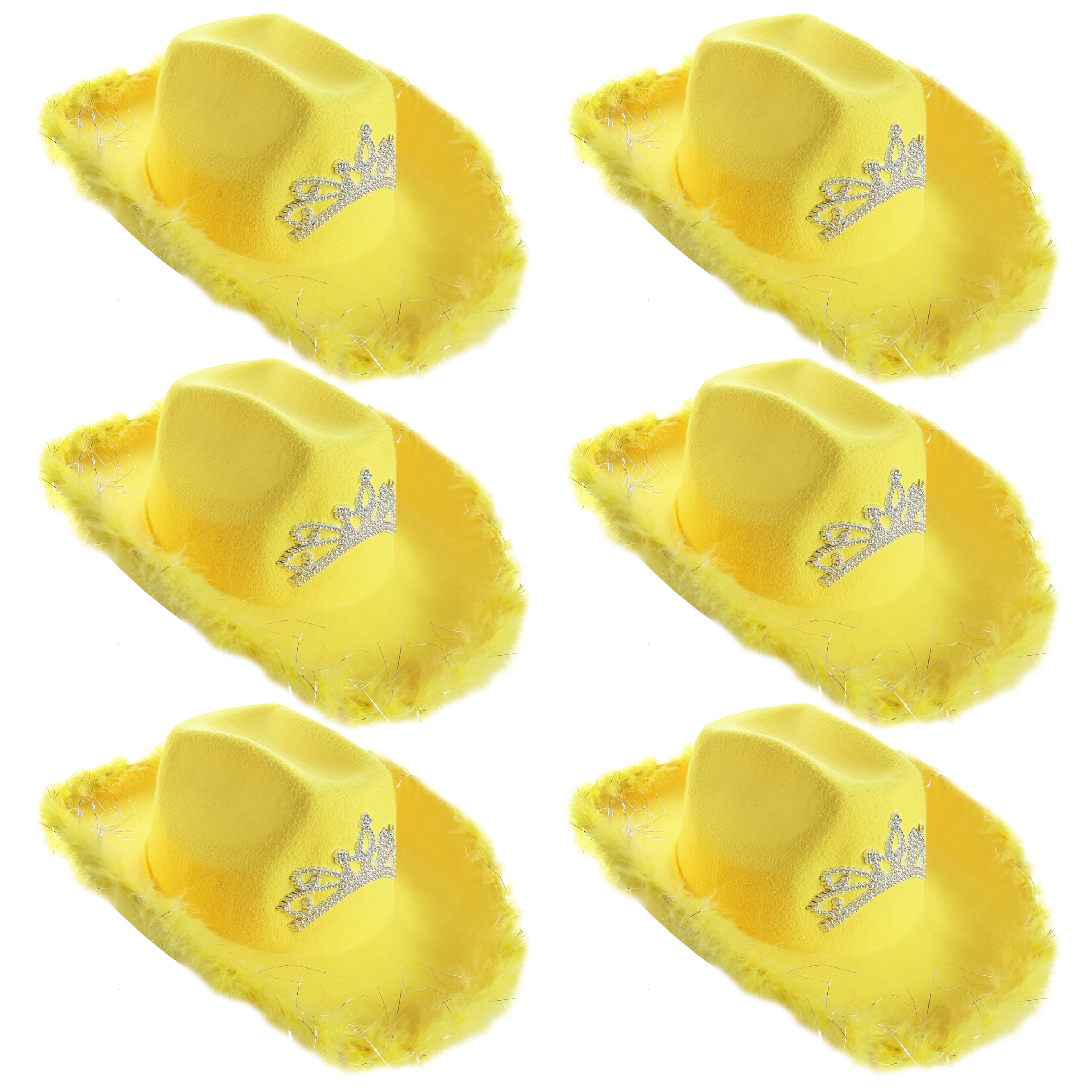 Click to view product details and reviews for Yellow Tiara Cowgirl Hat With Marabou Trim Pack Of 6.