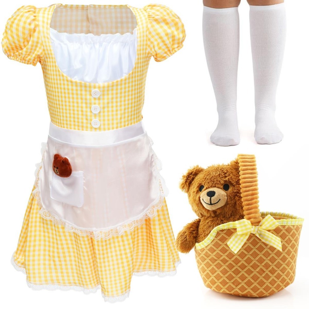 Click to view product details and reviews for Girls Goldilocks Costume 4 Pcs Dress Socks Soft Basket Bear Large.