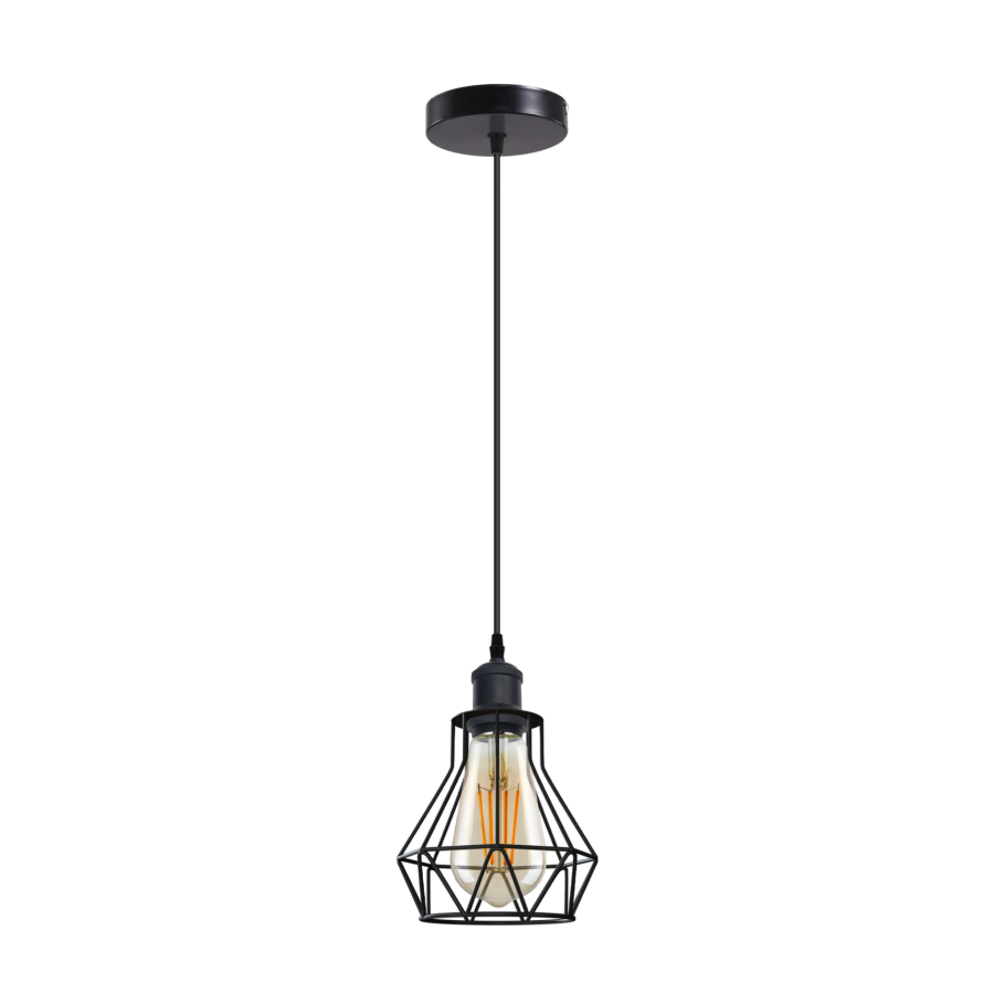 Industrial E27 Black Light Ceiling Pendant Light Cage Hanging Lampshade Fitting Kit1401 With Bulb