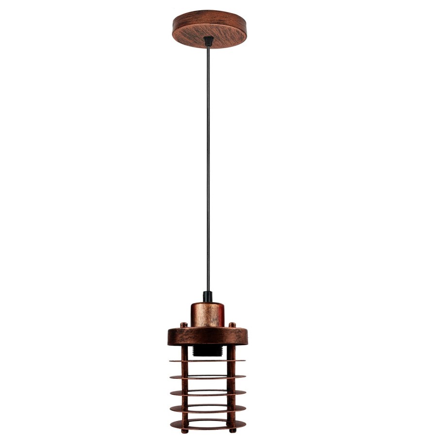 Click to view product details and reviews for Modern Retro Step Round Rustic Red Cage Pendant Light Round Ceiling Base 4036 No.