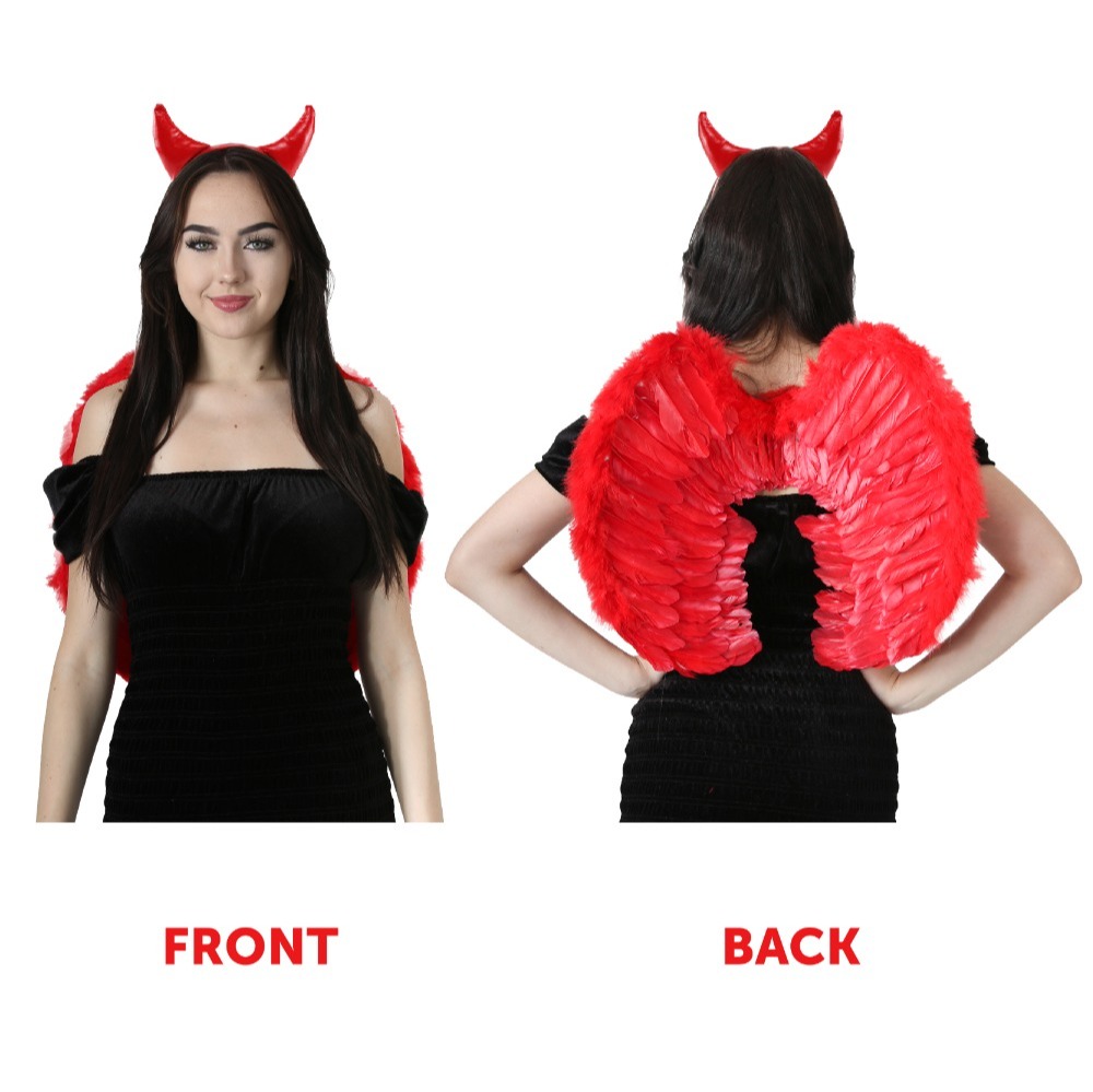 Devil Costume Set | 3 Pcs | Red Horns, Wings & Face Paint