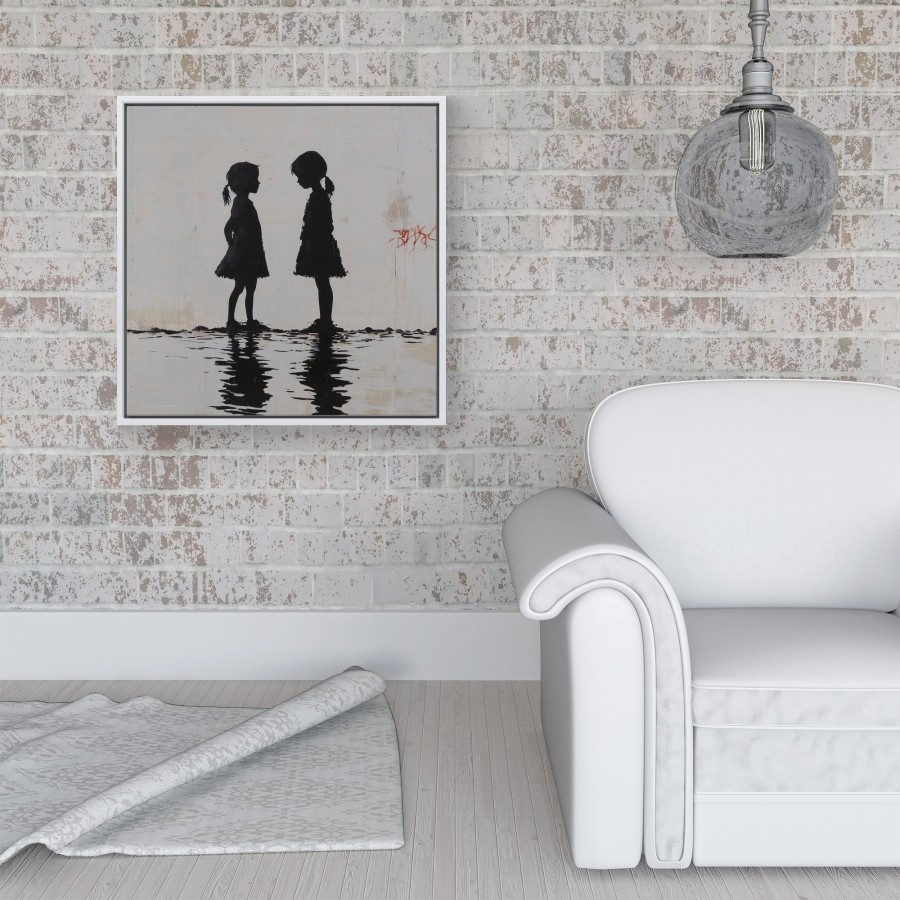 Click to view product details and reviews for Silhouettes In The Rain Framed Canvas 16 X 16 White.