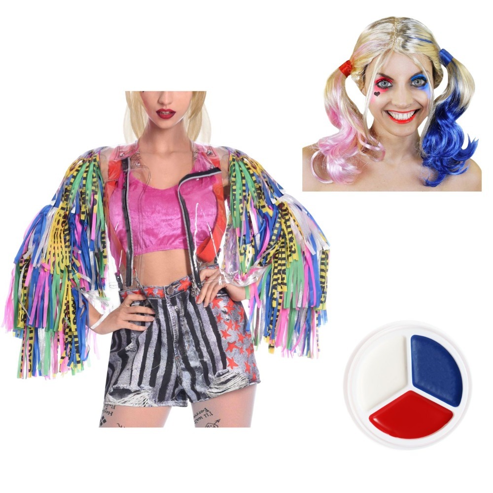 Official Licensed Harley Quinn Costume | 3 Pcs | Jacket, Wig & Face Paint
