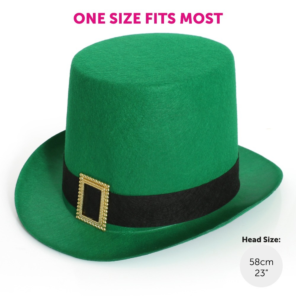 Irish Buckle Top Hat with Short Red Wig & Green Braces