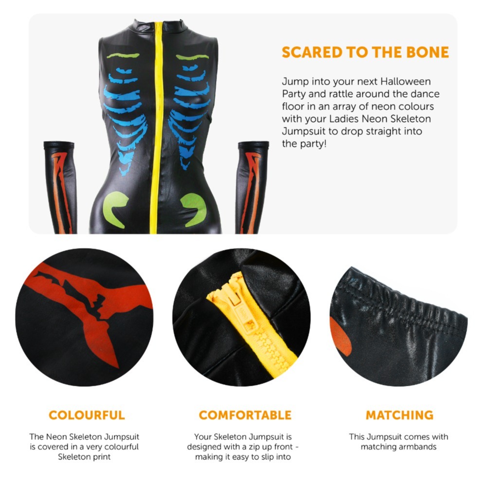 Ladies Neon Skeleton Halloween Suit