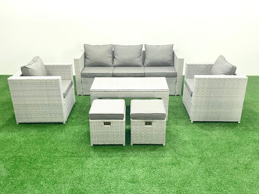 Click to view product details and reviews for Fimous Rattan Garden Furniture Set 7 Seater Outdoor Garden Sofa Oblong Coffee Table Set With 2 Chairs 2 Stools Light Grey Mixed.