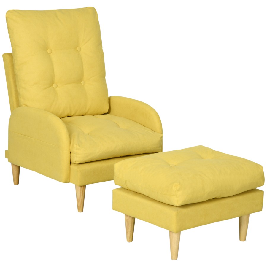 Click to view product details and reviews for Homcom Modern Upholstered Armchair With Footstool Adjustable Back Yellow.