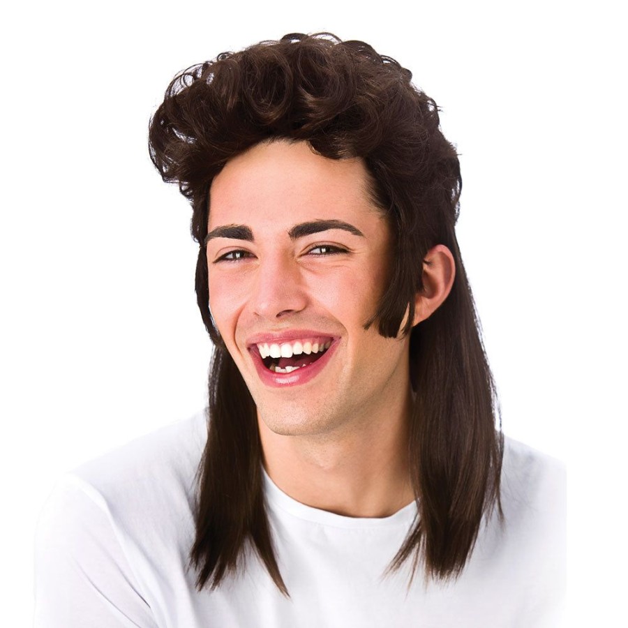Click to view product details and reviews for Mens Brown 1980s Mullet Fancy Dress Wig.