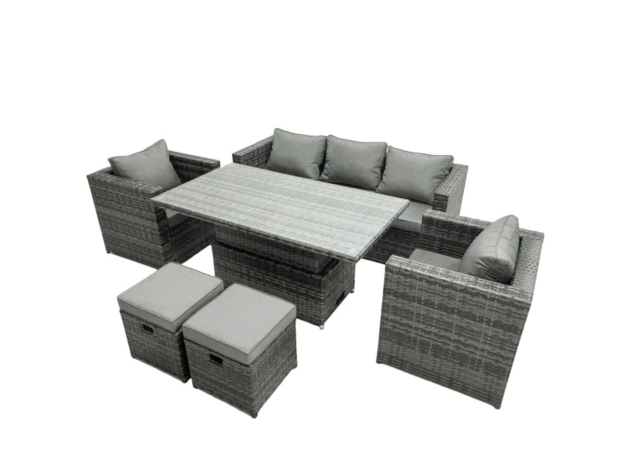 Click to view product details and reviews for Fimous Rattan Garden Furniture Set Rising Adjustable Lifting Dining Table Lounge Sofa Set With Foostools Dark Grey Mixed.