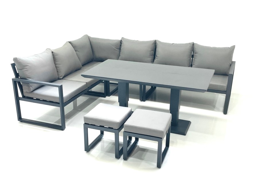 Click to view product details and reviews for Fimous Aluminum Outdoor Garden Furniture Set Corner Sofa 2 Small Footstool Adjustable Rising Lifting Dining Table Sets Dark Grey.