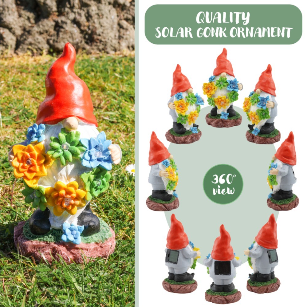 Solar Gonk Garden Statue with Succulents & LED Lights (22cm)