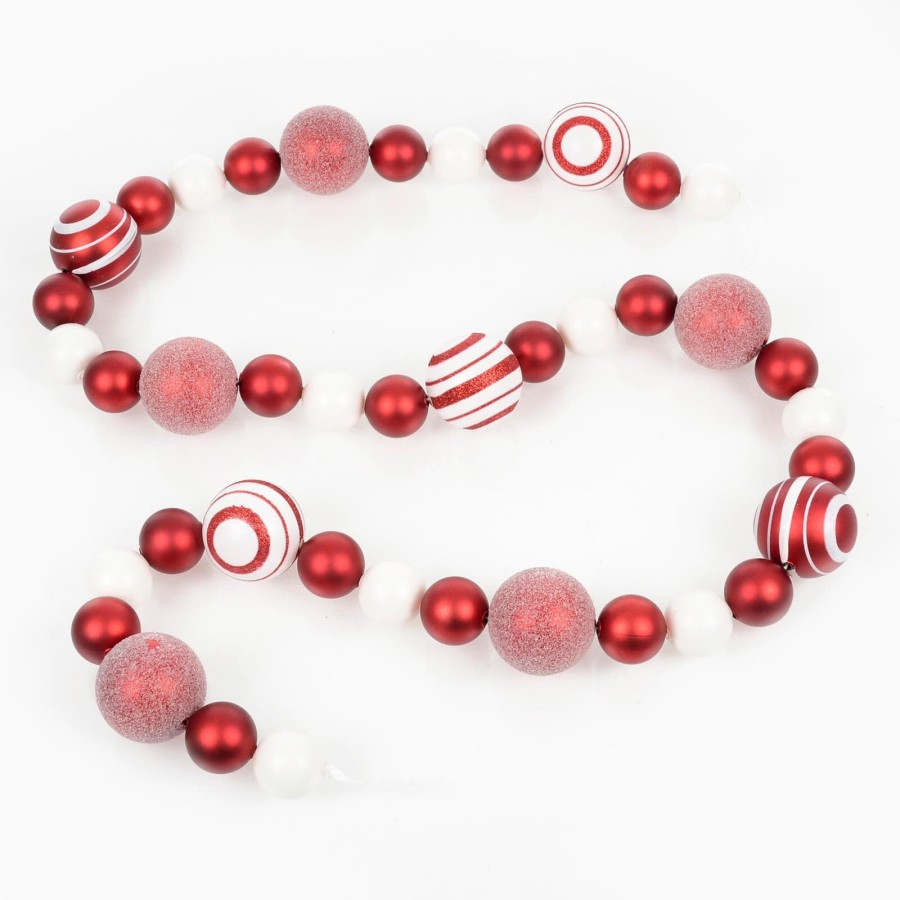 Modern Christmas Bauble Garland Red White Mantle Decoration 1.8m